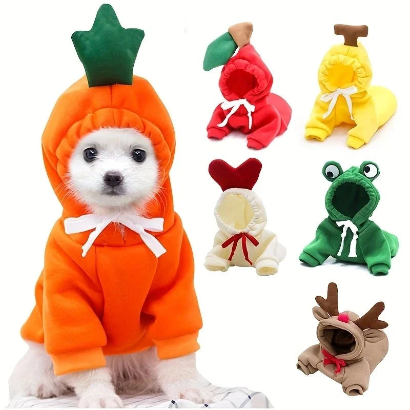 Cute Fruit Dog Clothes for Small Dogs Hoodies Warm Fleece Pet Clothing Puppy Cat Costume Coat for French Chihuahua Jacket Suit